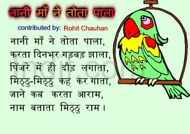Nani Ma ne Tota Paala, नानी माँ ने तोता पाला, Hindi Poem