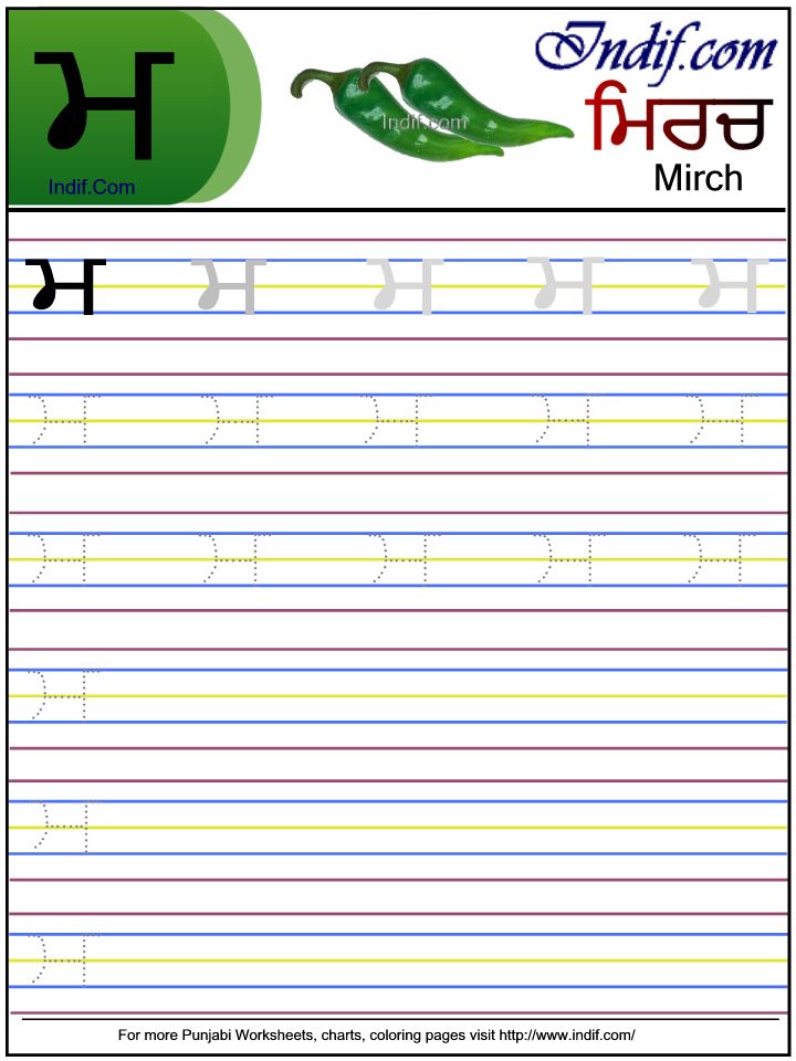 Punjabi alphabet worksheet ਮ