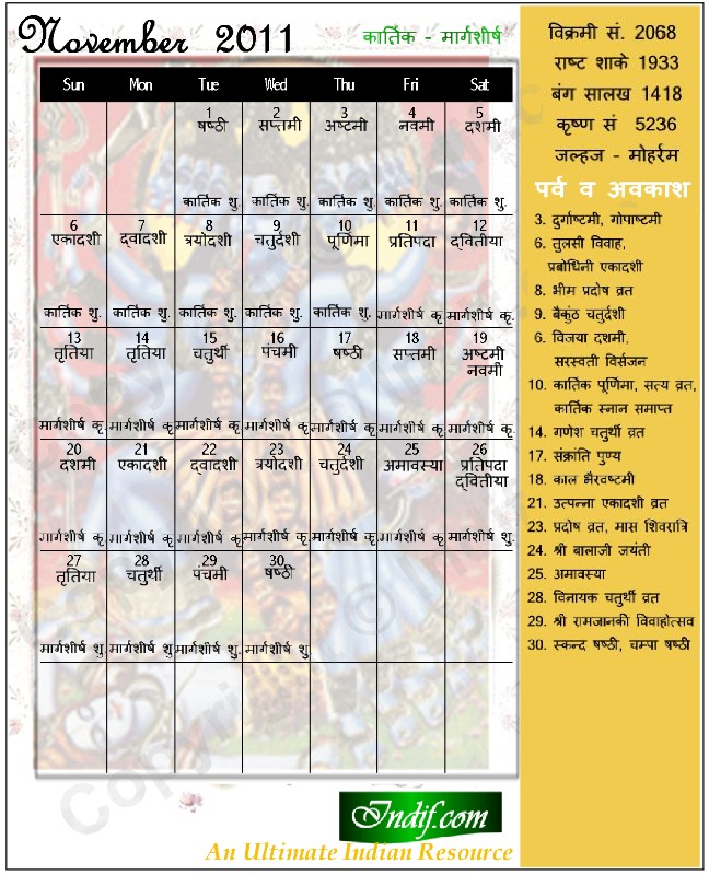 Hindu Calendar November 2011