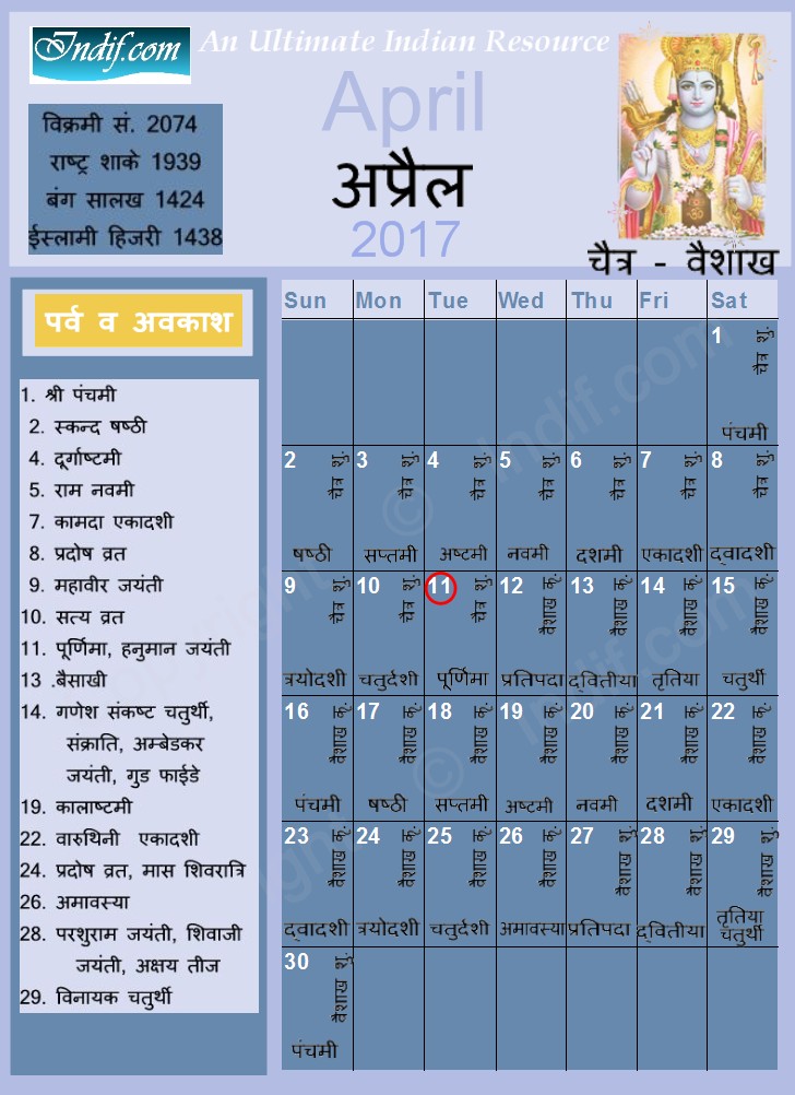 Hindu Calendar April 2017
