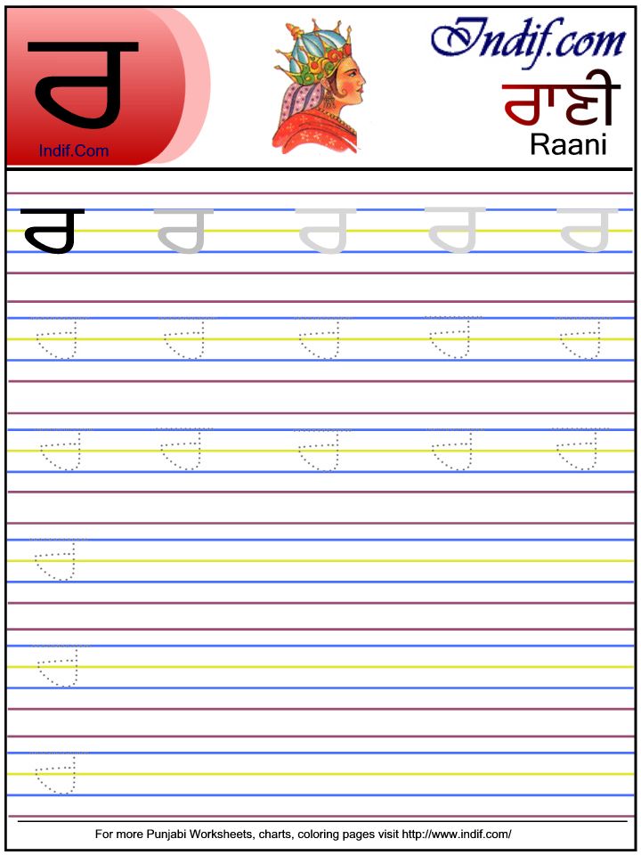 Punjabi alphabet worksheet ਰ