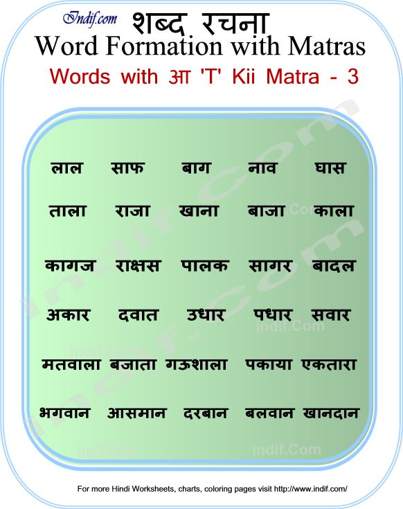 Hindi Words with आ ki matra